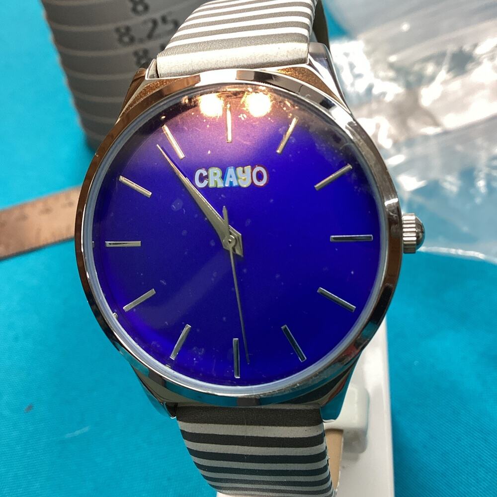 Crayo Women's Minimalist Grray Strap Quartz Watch New Battery!